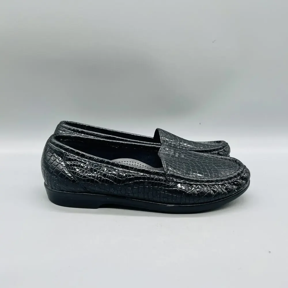 SAS Shoes Womens 7.5 Black Leather Croc Print Tripad Comfort Loafers Slip On